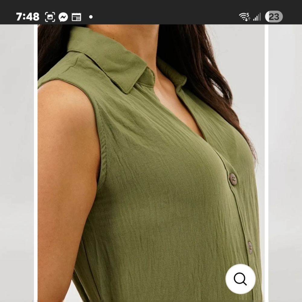 EXCHANGE Sleeveless Olive Green Button-Front dress